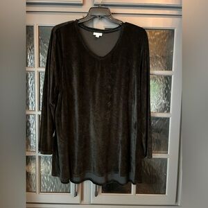Pure Jill J Jill V-Neck Black Velour Women's Top/Tunic